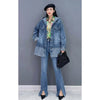 Retro Denim Hooded Coats for Women Blue Single Breasted Mid-length Loose Autumn Jackets