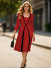 Womens 2/3 Elegant Square Neck Zipper Work Office A-Line Pleated Business Casual Party Slim Fit And Flare Swing Midi Dress