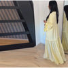 Solid Color Loose Fit Flare Sleeve Tiered Dress Crew Neck Ruffle Hem Pleated Long Maxi Dresses Spring Chic Casual Outwear