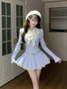 Autumn Preppy Style Sweet Elegant Women Dresses Striped Polka Dot Polo Collar Party Dress Y2k Korean Clothes