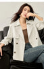Women Cropped Trench Coat Spring Fall Double-Breasted Outerwear Adjustable Sleeve Tab Short Jacket W53FB2569
