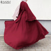 Women Muslim Maxi Dress Solid Color O-Neck Long Sleeve Turkish Abaya Robe Casual Elegant Party Oversized Vestidos
