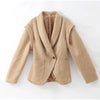 Vintage Oversized Suede Leather Jacket Women Shoulder Pad Full Sleeve One Button Coat autumn Lady Chic Bomber Streetwear
