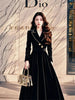 4XL Hepburn Style Black Velvet Dress For Women Autumn Formal Occasions Waist Cinching Suit Style Long Dress AU