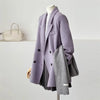 Women's Double-faced Woolen Coat Spring Autumn Suit Collar Double Breasted Long Sleeve Temperament Commuting Purple Jacket