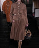 Female Elegant Turndown Collar Sequin Tweed Jacket Sets Belt Single Breasted Autumn Coat Two-Piece Set Mid-Calf Skirts Outfits