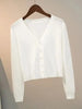 Sweater Knitted Cardigan Button Jacket Spring Autumn V-neck Long Sleeve Casual Short Tops For Women Sweater Grey White