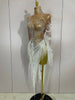 Women Sparkly Rhinestone Pearl Sequins Tassel Sexy Transparent Dress Evening Birthday Party Nightclub Dance Singer Stage Outfit