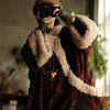 Women Corduroy Print Floral Parkas Red Winter Coats Warm Patchwork Wool Plus Cotton Women Loose Pullover Parkas