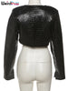Faux Leather Jacket Women Hipster Snake Print Fall O-Neck Full Sleeve Street Wild Basic Outwear Crop Overcoat