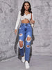 American Retro Hole-punched Jeans Women High Waist Straight-crotch Loose Slim Design High-street Vibe Wide-legged Dragging Pants