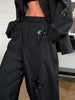 Women Black Sequin Embroidery Blazer Long Pants Set Full Sleeve Lapel Coat Wide-leg Trousers Sets Lady Spring Daily Outfits