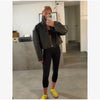 Retro Crocodile Pattern Short Women's Leather Jacket High Collar Zipper Loose Long Sleeve Jackets Lady Street Daily Wear