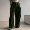 Spring Autumn Loose-Fitting Corduroy Trousers Women's Solid Color Button Pocket Corduroy Wide-Leg Pants Straight Pants