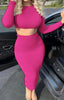 Womens Dress Sets Long Sleeve Crop Tops And Mid Calf Skirt Suit 2PCS Set Slim Office Lady Autumn Suits Clothing Q2418