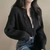 Short Sweater Zipper O-neck Knitted Cardigan Coat Casual Basic Solid Black Women Clothes Winter All-match Thick Lady