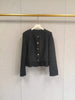 Women Black Pleated Splices Tweed Jacket or Skirt O-Neck Single Breasted Coat or High Waist Belt Short Jupe