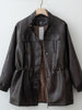 Autumn Winter Pu Leather Jacket For Women Solid Full Sleeve Elastic Adjustable Waist Coat Lady Casual Outwears