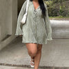 Long Sleeve Women V-neck Pleated Dress Casual Streetwear Plus Size Mini Dresses Autumn Slim Party Casual