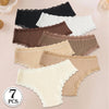 7PCS Cotton Women's Underwear Solid Color Comfortable Breathable Panties Low-Rise Lace Trim Sexy Briefs Daily Sports