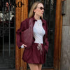 Red Skirt Set Elegant Female Sets Autumn Coats Sets for Women 2 pieces Outerwears Zipper Long Sleeve Jacket Skirt set