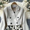 French Style Elegant Two Piece Sets Women Double Breasted Blazer Jacket + Mesh A-line Long Dress Korean Outfits