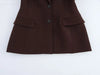 Women Fall Vintage Elegant Blazer Lapel Cinched-Waist Brown Blazer Autumn High Street Commute Lady Suit