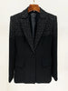 High Street Designer Runway Women's Slim Fit Single Button Rhinestone Diamonds Beaded Blazer Jacket