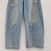 Chic Y2K Style Metal Decoration Washed Blue Women's Stacked Jeans Pants For Woman Clothing Wide Leg Vintage Denim Trouserso