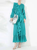 Chic Pleated Women's Dress Irregular Ruched Patchwork Design V Collar Niche Elastic Loose Lace Up Clothing 2DB1191