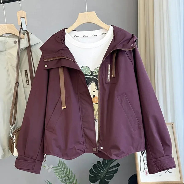 Jacket Women Autumn Korean Long Sleeve Hooded Casual Short Windbreaker Coat Female Outwear Tops Lady