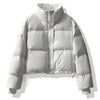 Solid Color Windproof Cropped Puffer Jacket Women Winter Thick Short Coat Warm Coat Fluffy Parka Vintage Tops Women's Clothing