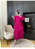 Royal Blue Pleated French Women's Dress Chic Ruffled Irregular Tie Design Long Sleeve Clothing 2DB3939