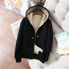 Sports Leisure Set Women's Zipper Solid Coat Women's Autumn/Winter Korean Edition Student Plush Thickened Hoodie Set