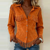 Retro Woman Clothes Spring Turn-down Collar Button Jacket Coats Casual Solid Suede Tassel Top Cardigan Autumn Outerwear