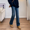 Women's Winter Fleece Jeans Thicken Warm Soft Loose Straight Korean Denim Pants Female Plush Velvet Wide Leg Pants
