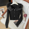 Twist Texture Fur Collar Hooded Knit Cardigan Women Winter Relaxed Slim Casual Joker Sweater Female Coat Tops