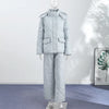 Street Stripe Cotton Padded Coat Pant Women Set Loose Full Sleeve Hooded Zipper Jacket Elastic Waist Pants Winter Lady Suit