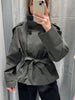 Autumn Stand Collar Trench Coats For Women Long Sleeve Belt Double Breasted Jacket Lady High Street Chic Outerwear