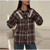 Plaid Short Trench Coat Women Lapel Collar Double Breasted Belted Waist Long Sleeve Loose Jacket Autumn Casual Chic Coats