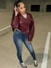 Faux Leather Crop Jacket Women Cross Neck Hipster Single Button Irregular Fall Wild Basic Sexy Streetwear Coat