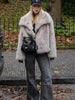 Women Cropped Faux Fur Jacket Coat Long Sleeve Front Snap-button Female Outerwear Chic Lapel Collar Thick Coat