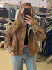 Brown Stand Collar Short Jacket Classic Plaid Contrast Cuff Oversized Casual Coat Autumn Lady Daily Street Outerwear
