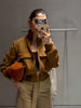 Vintage Faux Suede Jackets Women's Slim Full Sleeves Zipper Stand Collar Cropped Coats Ladies Autumn Solid Streetwear