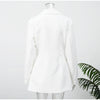 Chic White Waist Cinching Dress Women Full Sleeve Deep V-neck Double Breasted Mini Vestidos Lady High Street Robe