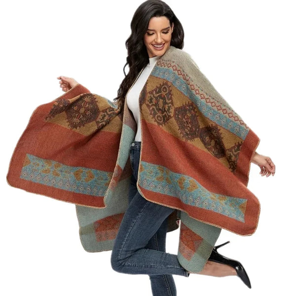 Winter Poncho Women Capes Scarf Imitation Cashmere Ladies Scarves Warm Shawls Wraps Woman Ponchos Bufanda Mujer Foulard