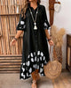 Polka Dot Printed Dress For Women Elegant Commuting Loose Lapel Single Breasted Flared Sleeves Spliced big Hem Dresses