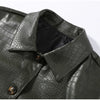 Women Lapel Collar Single Button Croc Embossed Leather Jacket Long Sleeve Drop Shoulder Patch Pocket Loose Retro Short Street