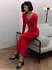 Elegant Evening Dress Women V Neck Long Sleeve Patchwork Button Slit Sweater Dresses Autumn Winter Knit Maxi Dress