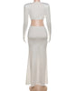 Waistless Elegant Dress Women Classic Full Sleeve Padded Bra Deep V-Neck Metal Buckle Hipster Simple Skinny Vestidos